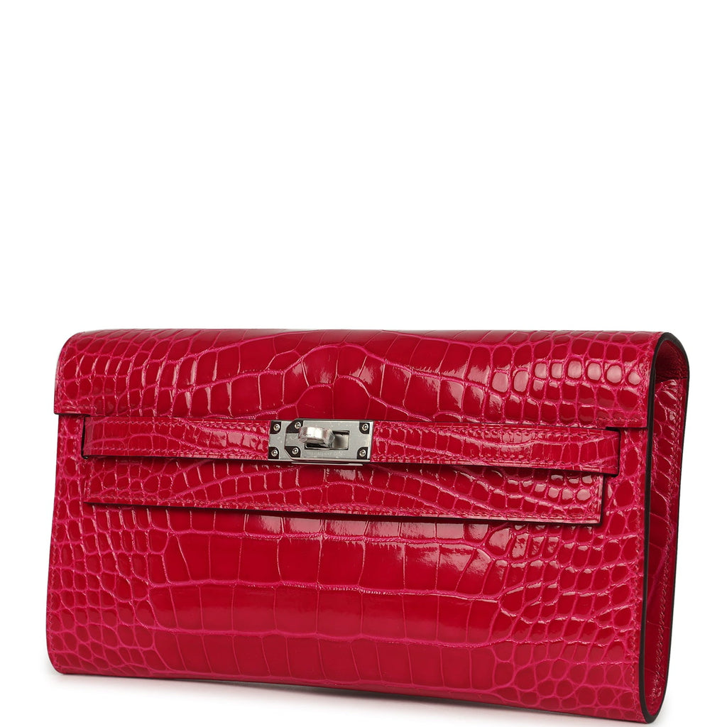 Hermes Kelly Wallet To Go Rose Scheherazade Shiny Alligator Palladium Hardware