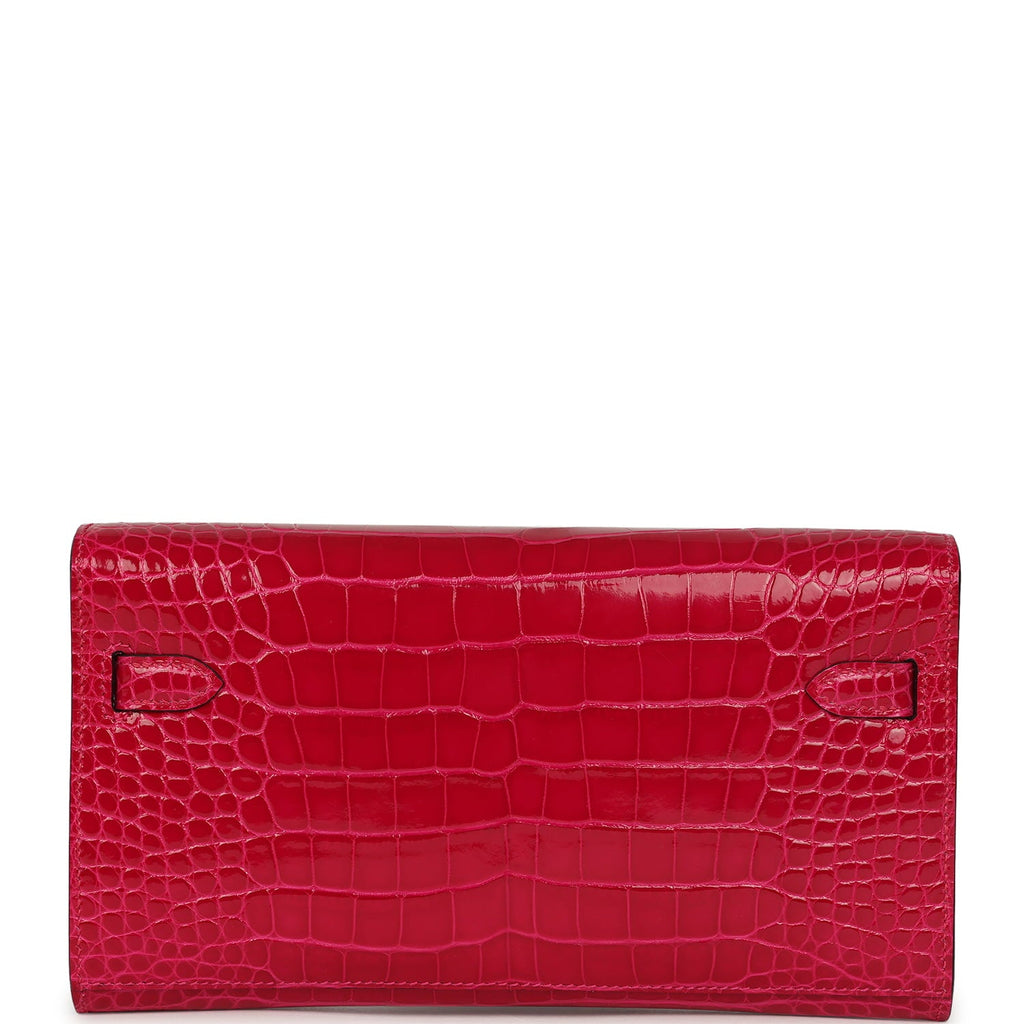 Hermes Kelly Wallet To Go Rose Scheherazade Shiny Alligator Palladium Hardware