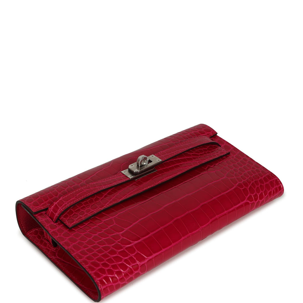 Hermes Kelly Wallet To Go Rose Scheherazade Shiny Alligator Palladium Hardware
