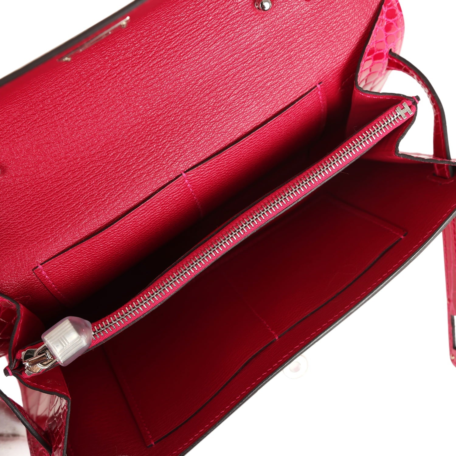 Hermes Kelly Wallet To Go Rose Scheherazade Shiny Alligator Palladium Hardware