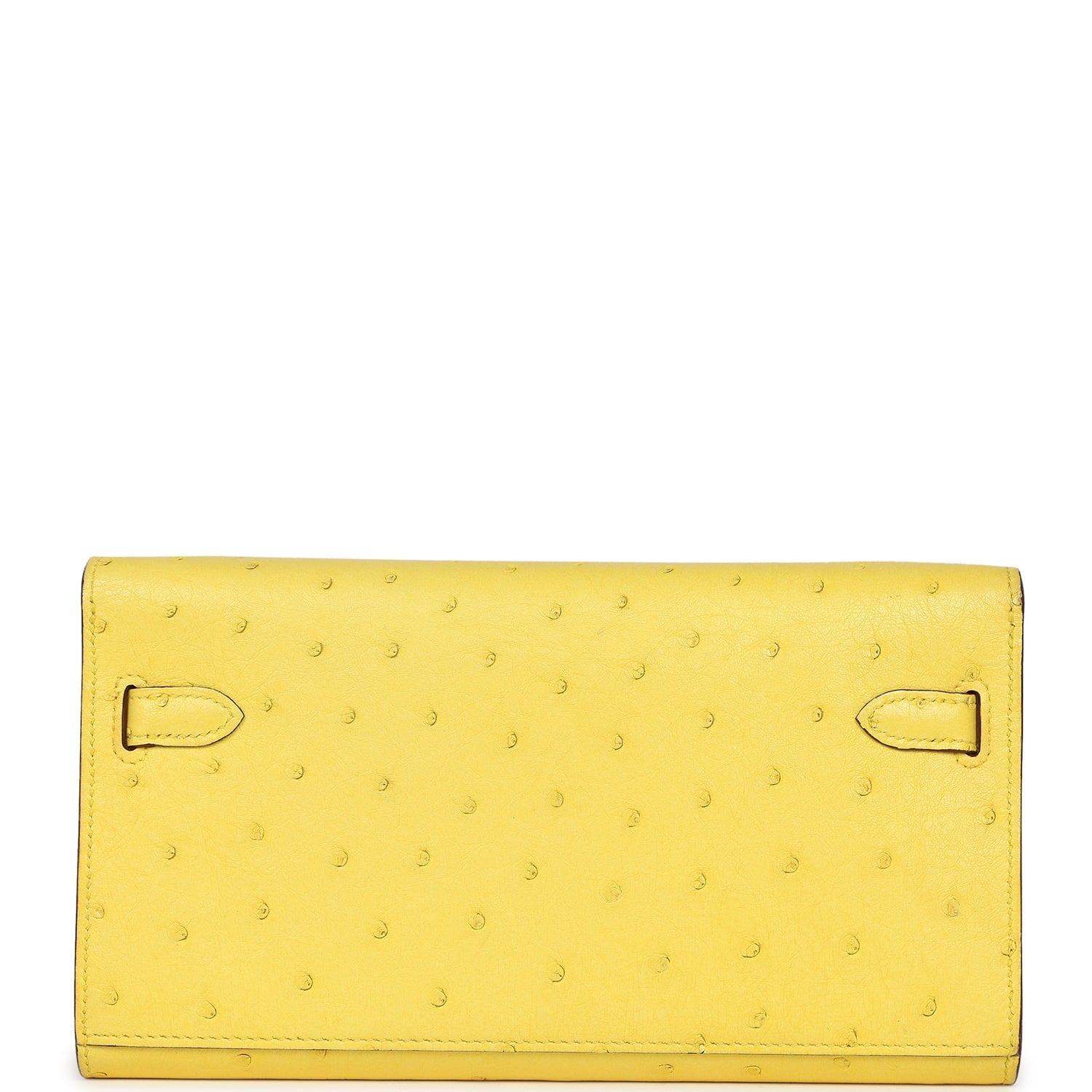 Pre-owned Hermes Kelly Wallet To Go Jaune Citron Ostrich Rose Gold Hardware