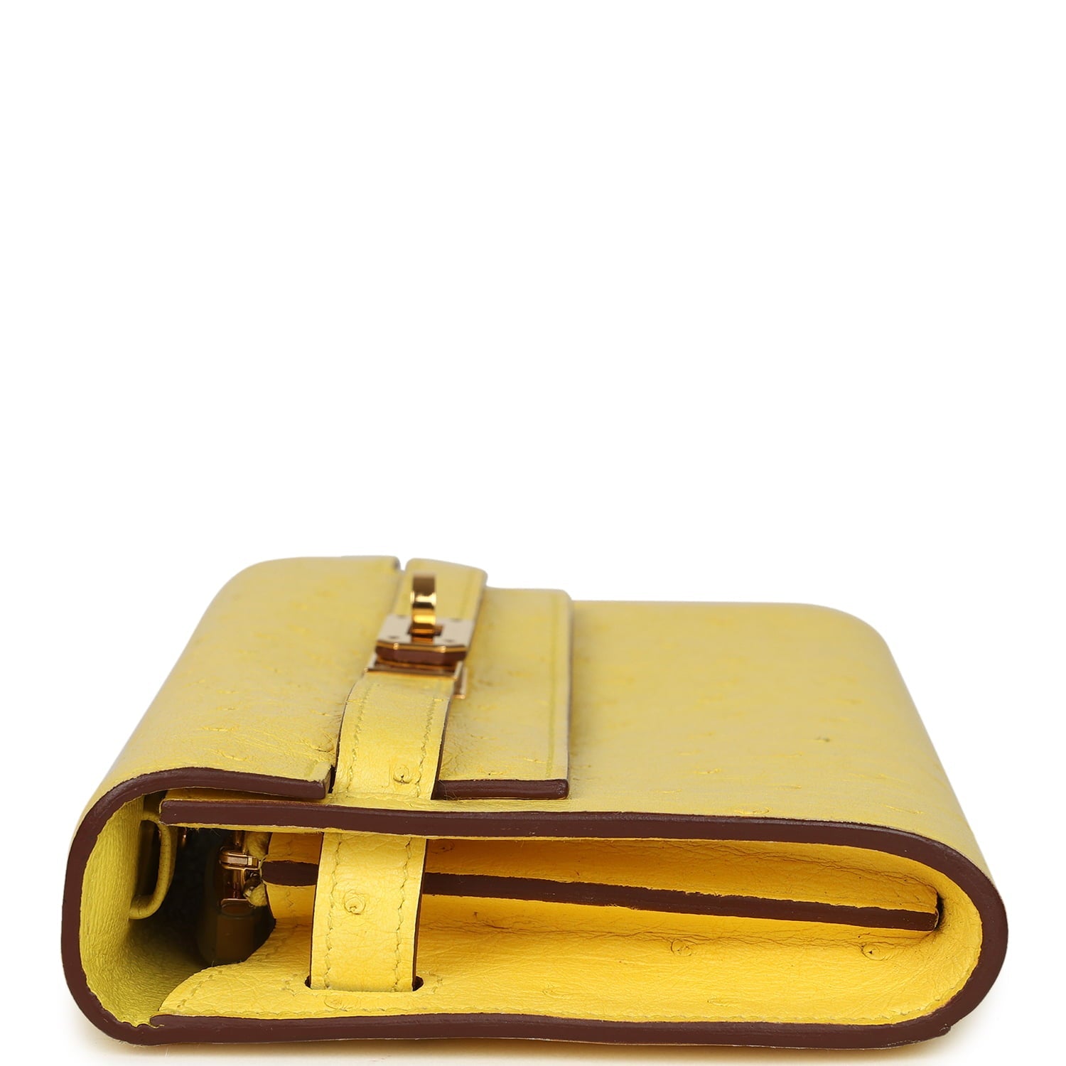 Pre-owned Hermes Kelly Wallet To Go Jaune Citron Ostrich Rose Gold Hardware