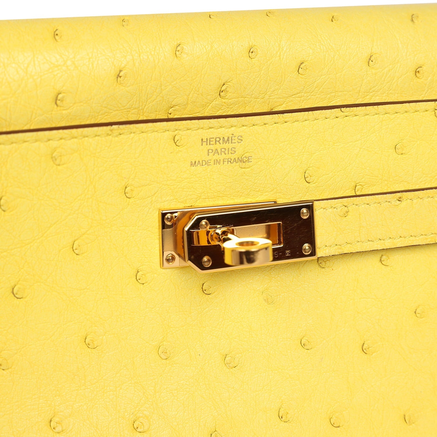 Pre-owned Hermes Kelly Wallet To Go Jaune Citron Ostrich Rose Gold Hardware