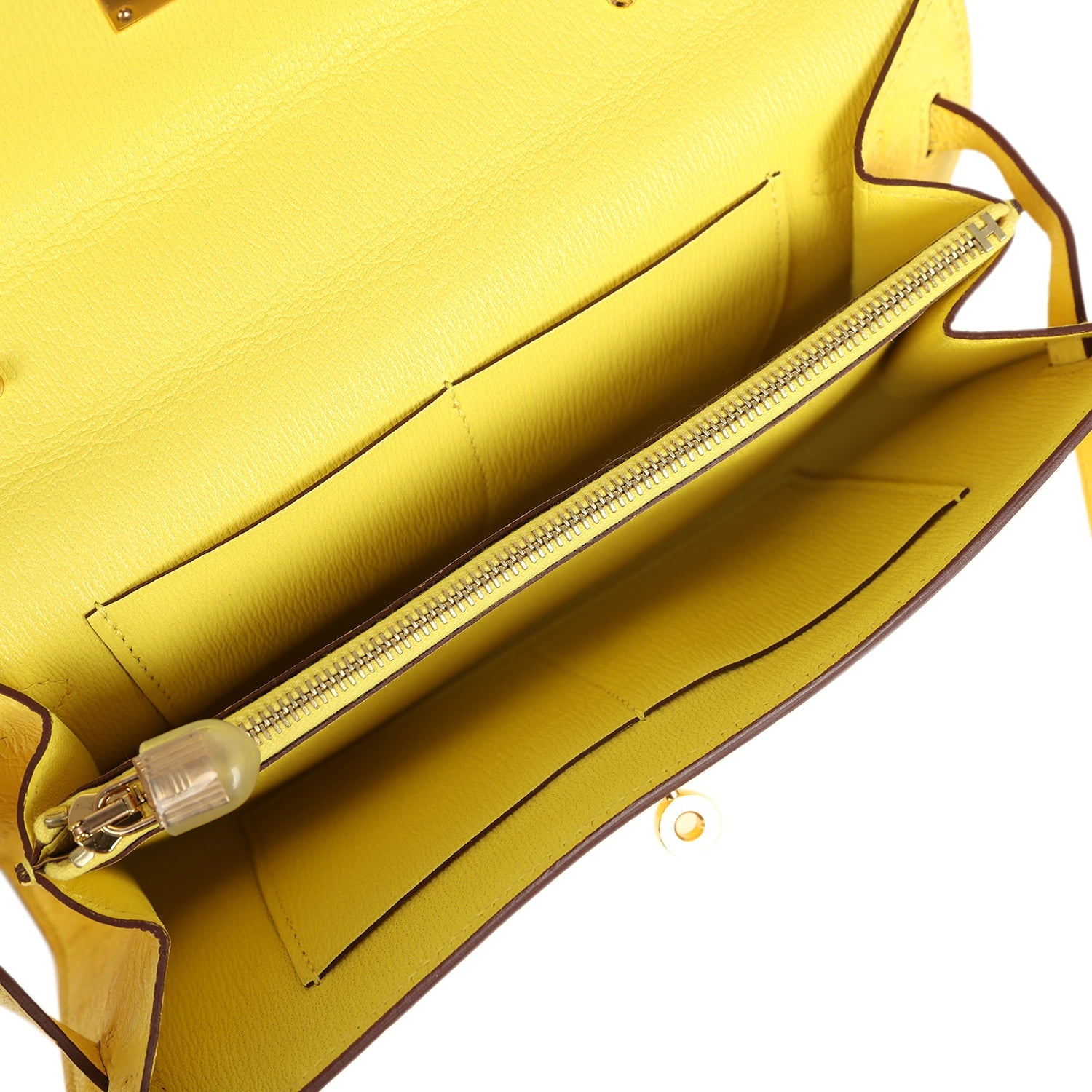 Pre-owned Hermes Kelly Wallet To Go Jaune Citron Ostrich Rose Gold Hardware