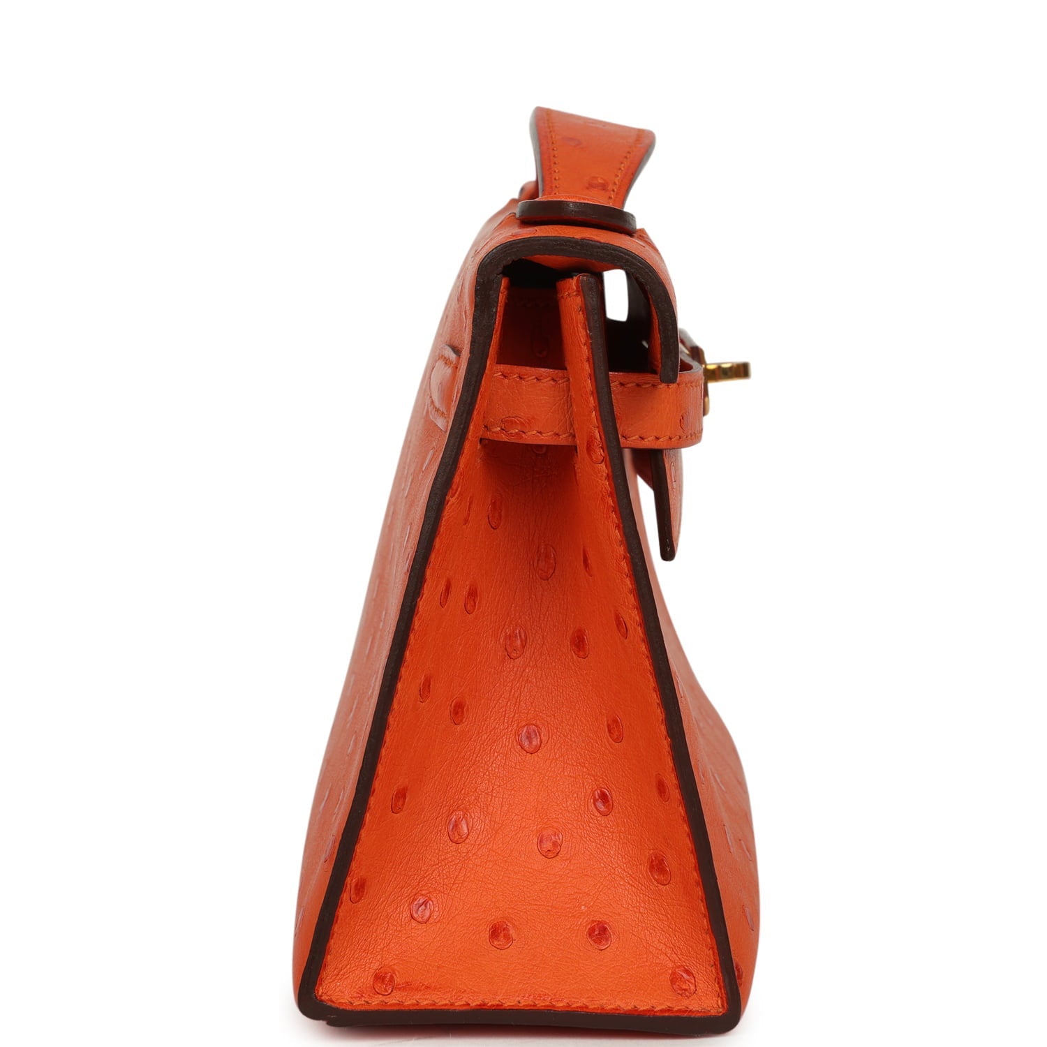 Pre-owned Hermes Kelly Pochette Tangerine Ostrich Gold Hardware
