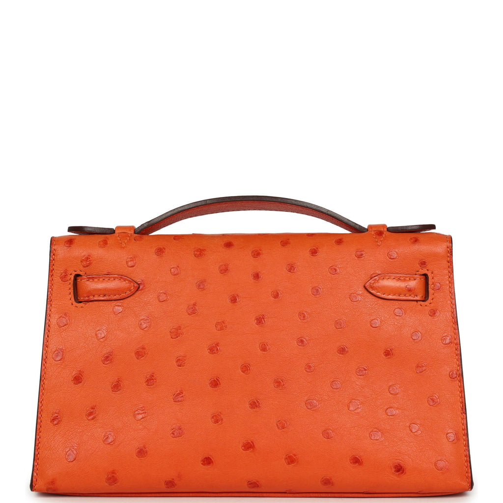 Pre-owned Hermes Kelly Pochette Tangerine Ostrich Gold Hardware