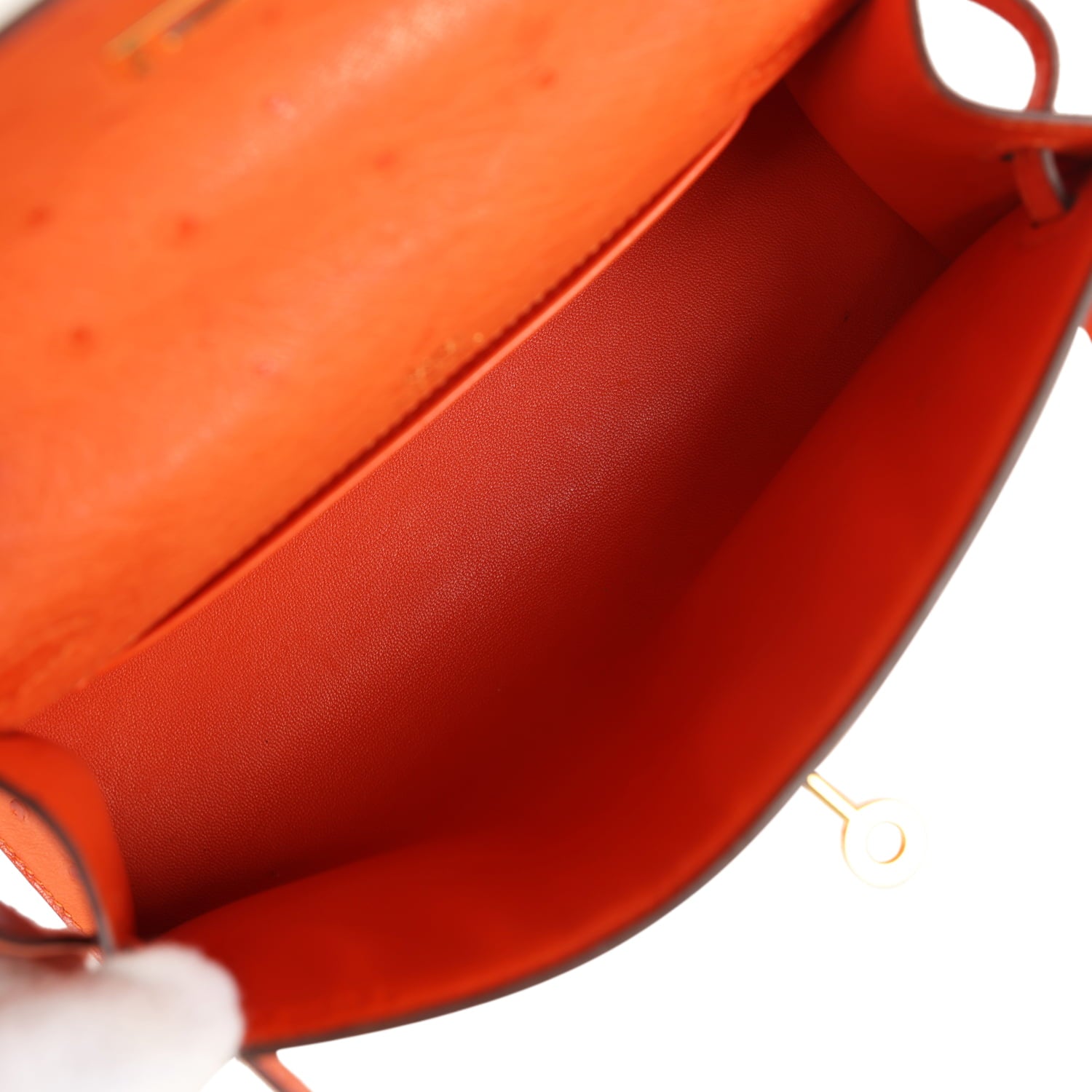 Pre-owned Hermes Kelly Pochette Tangerine Ostrich Gold Hardware