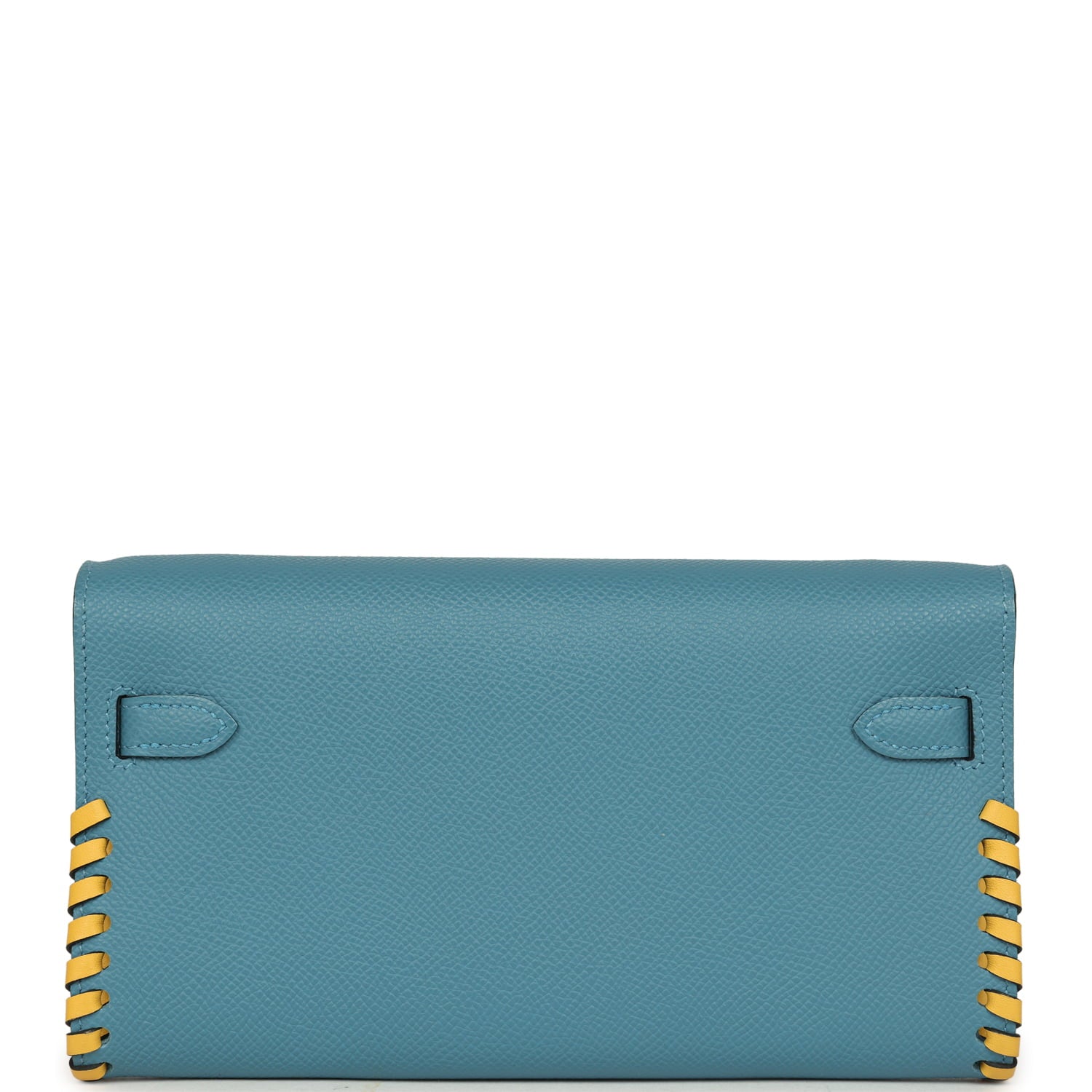 Pre-owned Hermes Kelly To Go Tressage Wallet Blue Jean Epsom and Sun Swift Gold Hardware