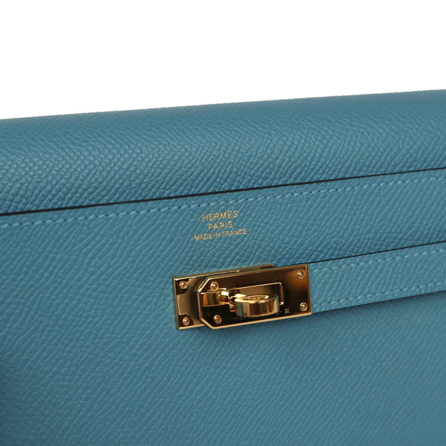 Pre-owned Hermes Kelly To Go Tressage Wallet Blue Jean Epsom and Sun Swift Gold Hardware