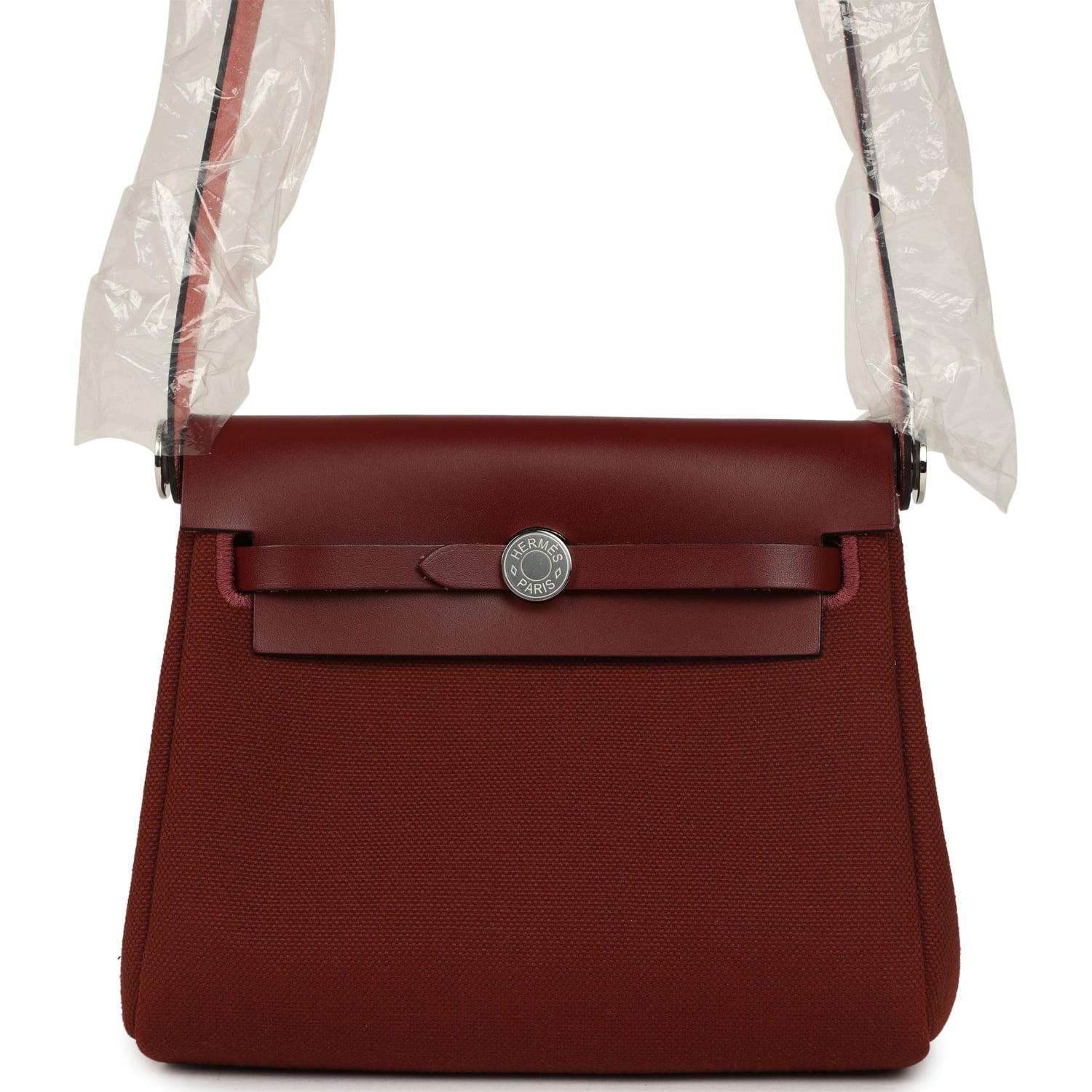 Hermes Herbag Zip 20 Mini Rouge H Toile Militaire Canvas and Vache Hunter Palladium Hardware
