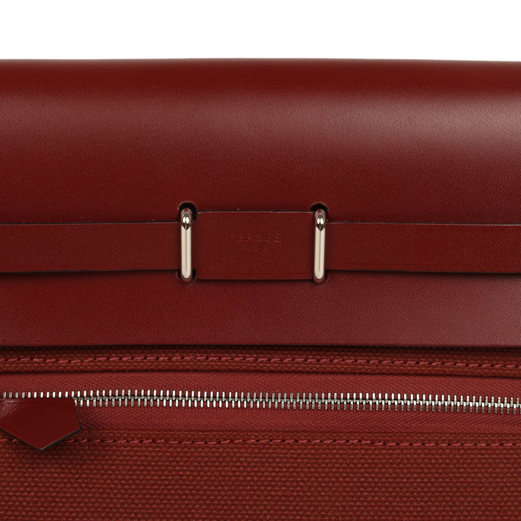Hermes Herbag Zip 20 Mini Rouge H Toile Militaire Canvas and Vache Hunter Palladium Hardware