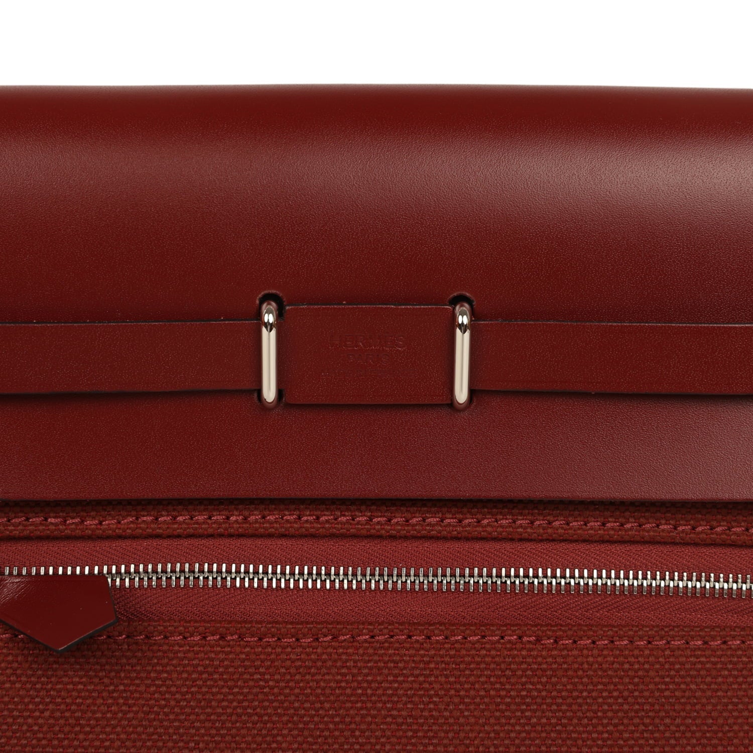 Hermes Herbag Zip 20 Mini Rouge H Toile Militaire Canvas and Vache Hunter Palladium Hardware