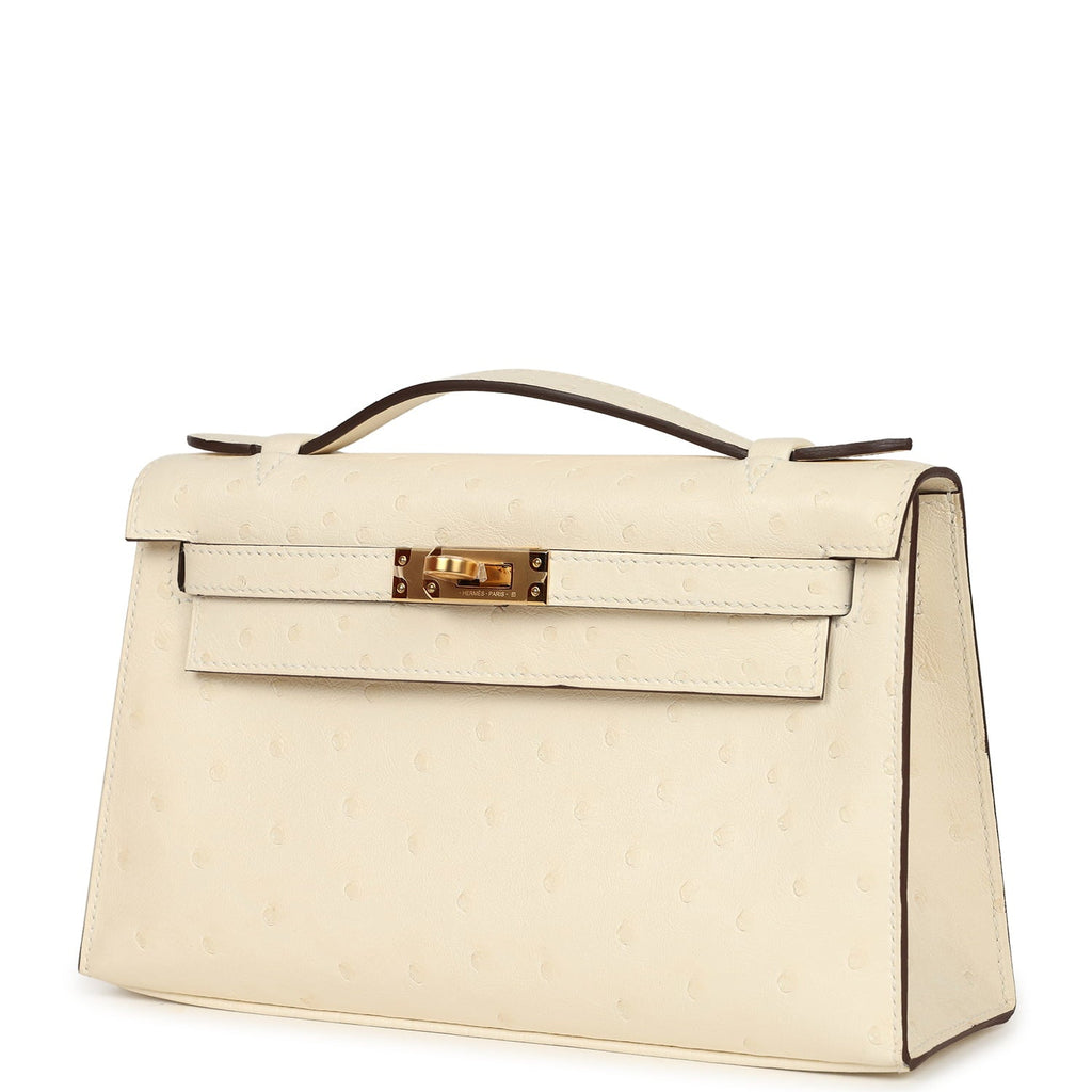 Hermes Kelly Pochette Nata Ostrich Boreal Gold Hardware