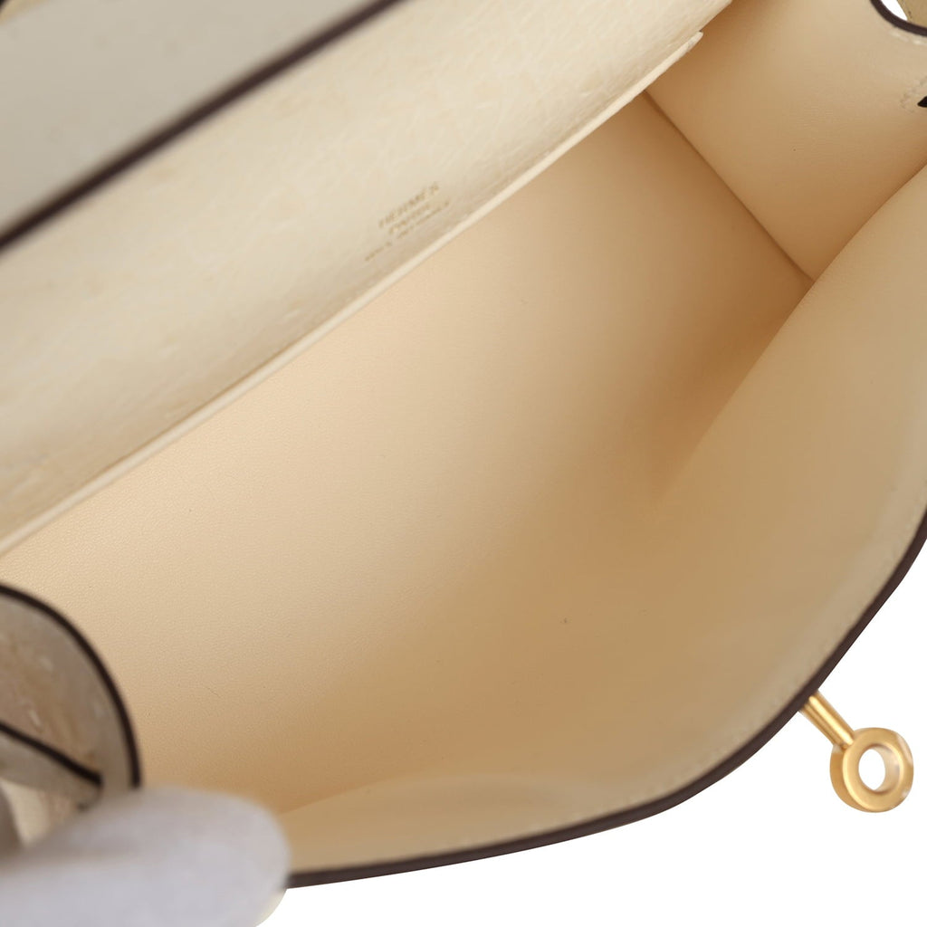 Hermes Kelly Pochette Nata Ostrich Boreal Gold Hardware