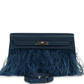 Hermes Kelly Elan Foile Deep Blue Chevre Chamkila and Ostrich Feathers Palladium Hardware