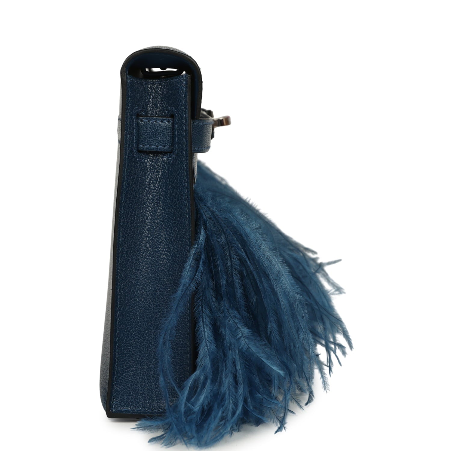 Hermes Kelly Elan Foile Deep Blue Chevre Chamkila and Ostrich Feathers Palladium Hardware