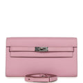 Hermes Kelly Wallet To Go Mauve Sylvestre Epsom Palladium Hardware