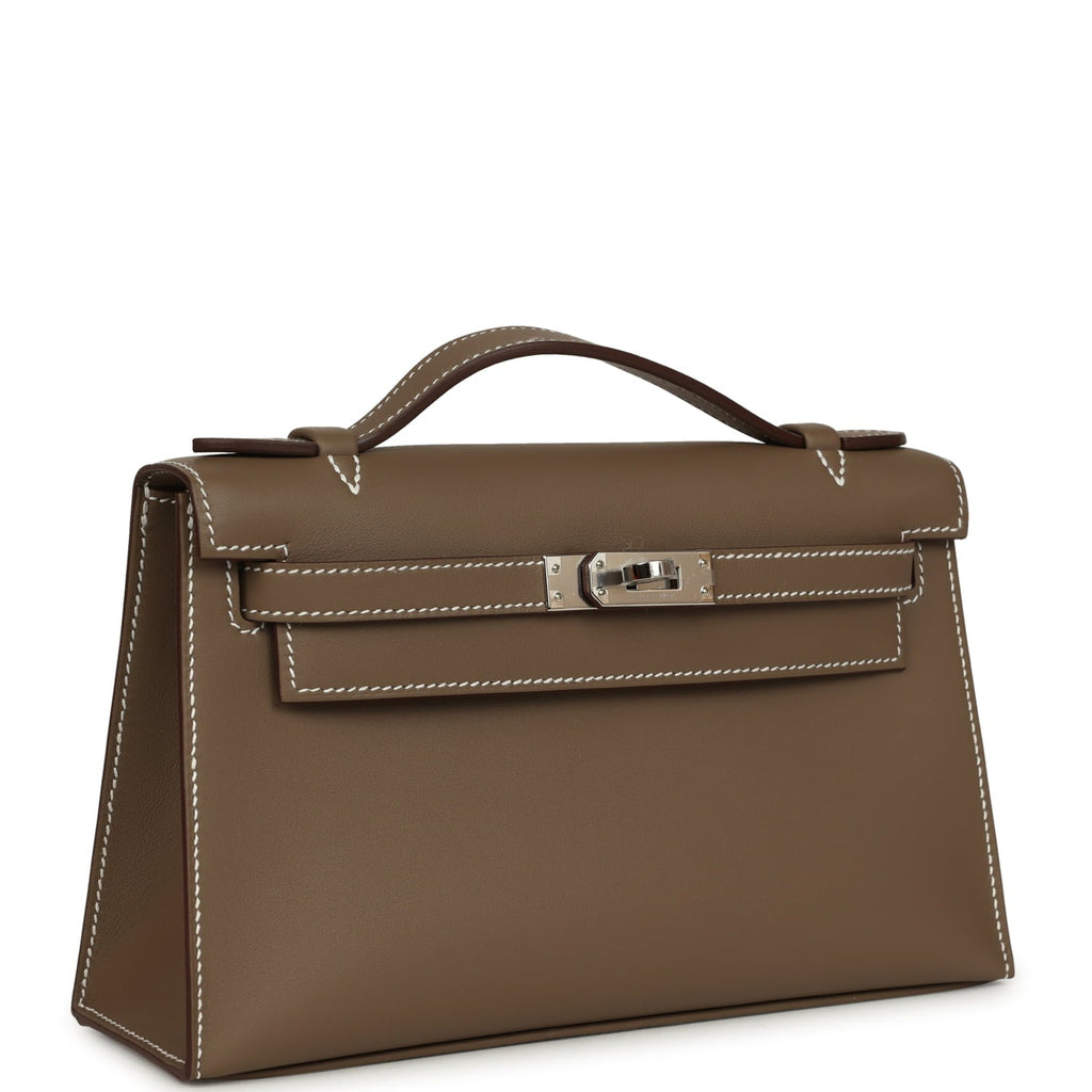 Hermes Kelly Pochette Etoupe Swift Palladium Hardware