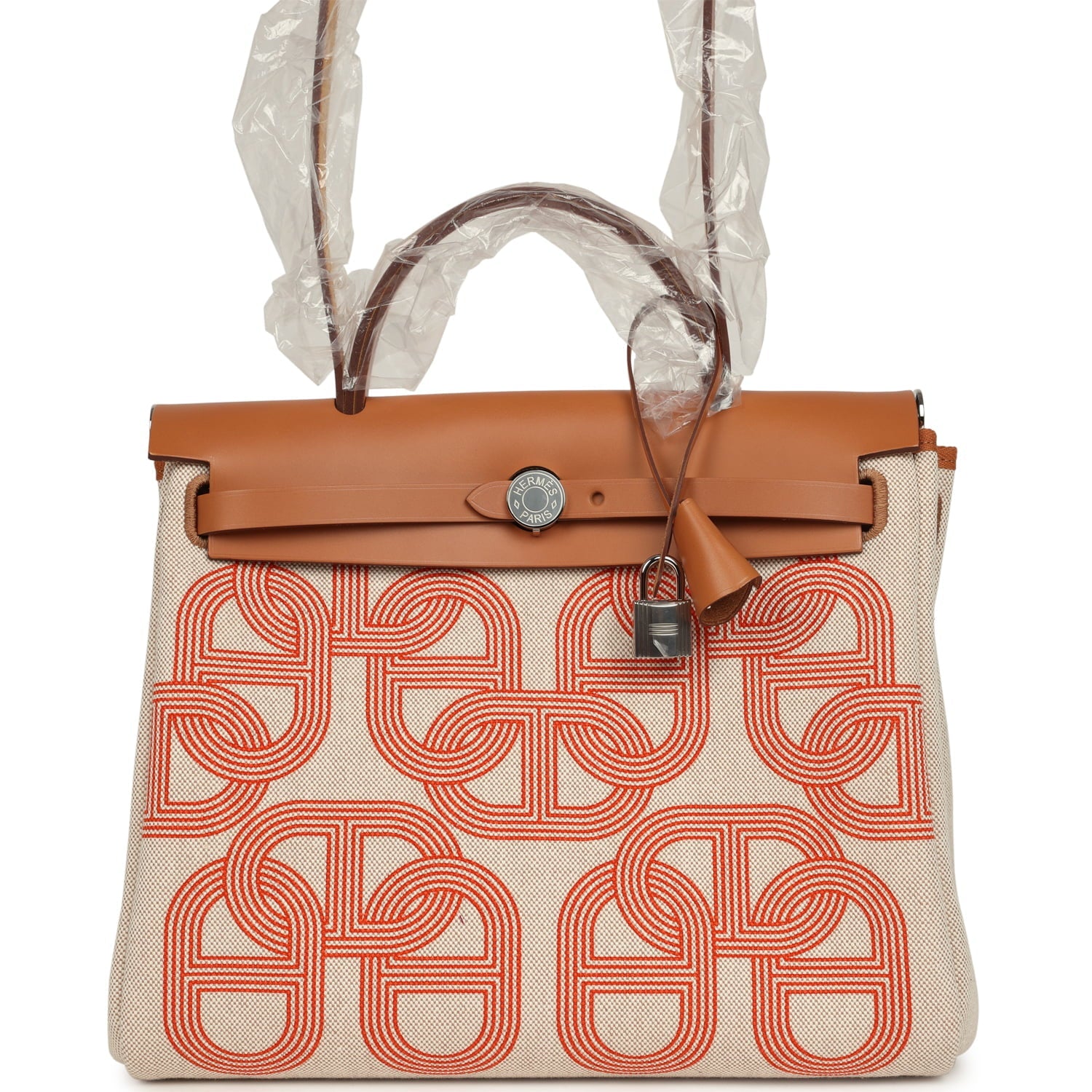 Hermes Herbag Zip PM 31 "Circuit 24" Ecru, Orange Toile H Plume and Natural Vache Hunter Palladium Hardware