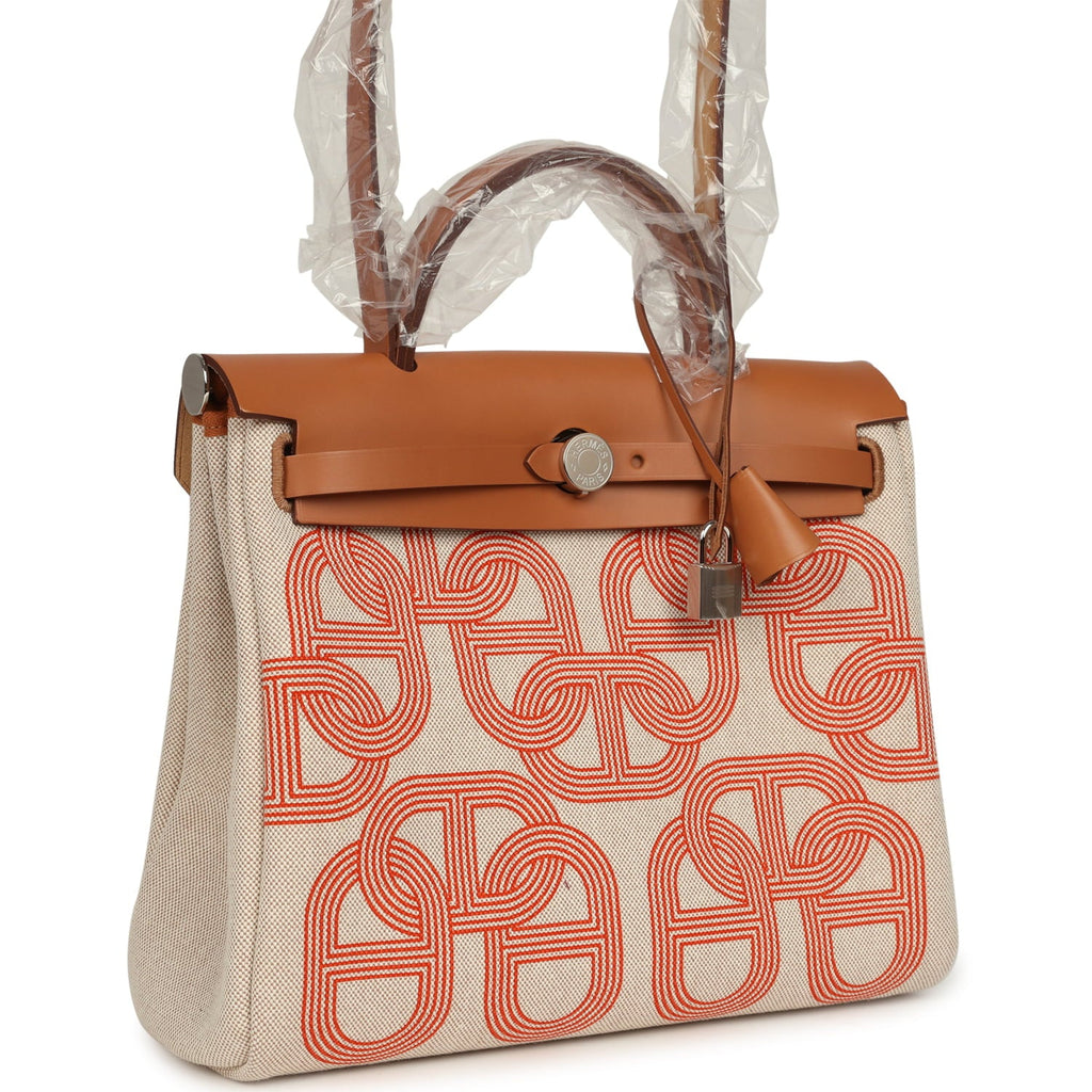 Hermes Herbag Zip PM 31 "Circuit 24" Ecru, Orange Toile H Plume and Natural Vache Hunter Palladium Hardware
