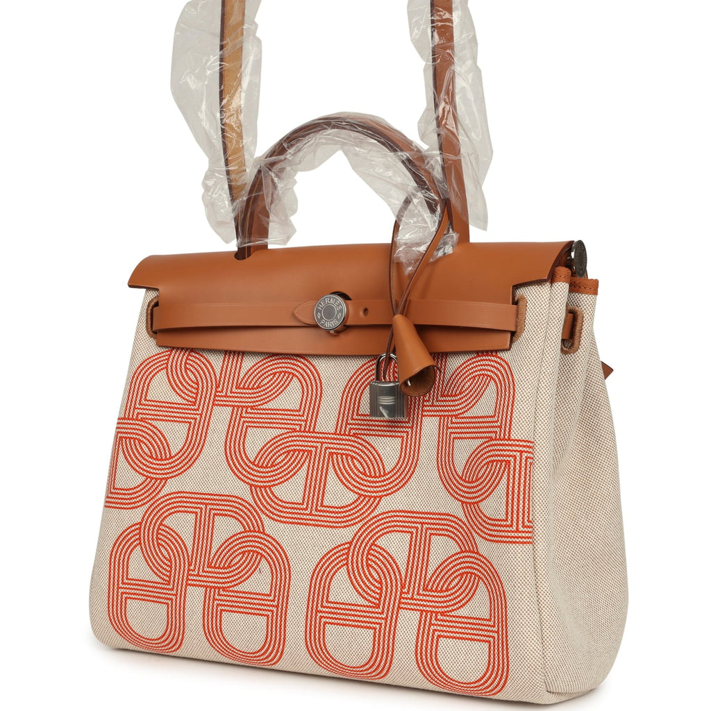 Hermes Herbag Zip PM 31 "Circuit 24" Ecru, Orange Toile H Plume and Natural Vache Hunter Palladium Hardware