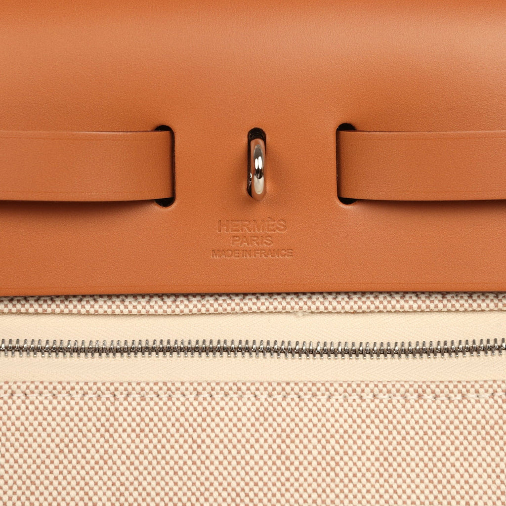 Hermes Herbag Zip PM 31 "Circuit 24" Ecru, Orange Toile H Plume and Natural Vache Hunter Palladium Hardware