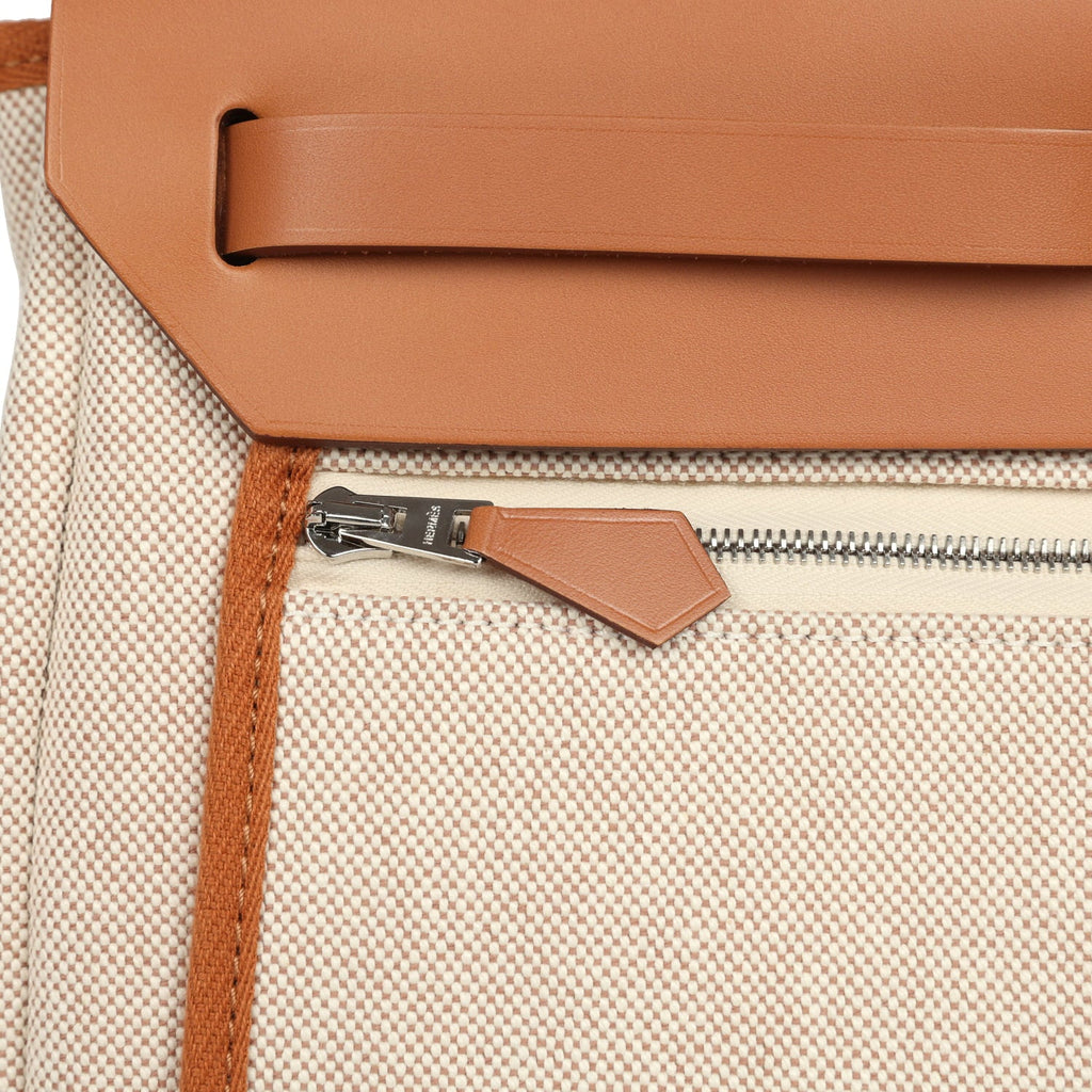 Hermes Herbag Zip PM 31 "Circuit 24" Ecru, Orange Toile H Plume and Natural Vache Hunter Palladium Hardware