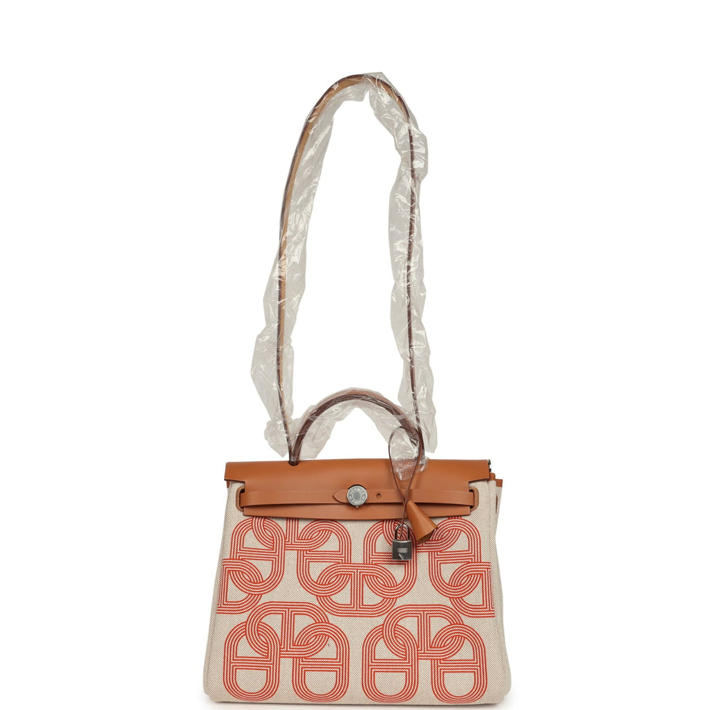 Hermes Herbag Zip PM 31 "Circuit 24" Ecru, Orange Toile H Plume and Natural Vache Hunter Palladium Hardware