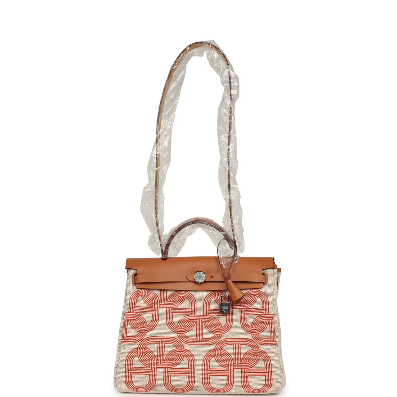 Hermes Herbag Zip PM 31 "Circuit 24" Ecru, Orange Toile H Plume and Natural Vache Hunter Palladium Hardware