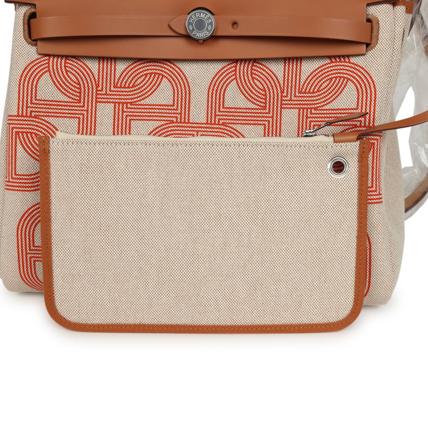 Hermes Herbag Zip PM 31 "Circuit 24" Ecru, Orange Toile H Plume and Natural Vache Hunter Palladium Hardware