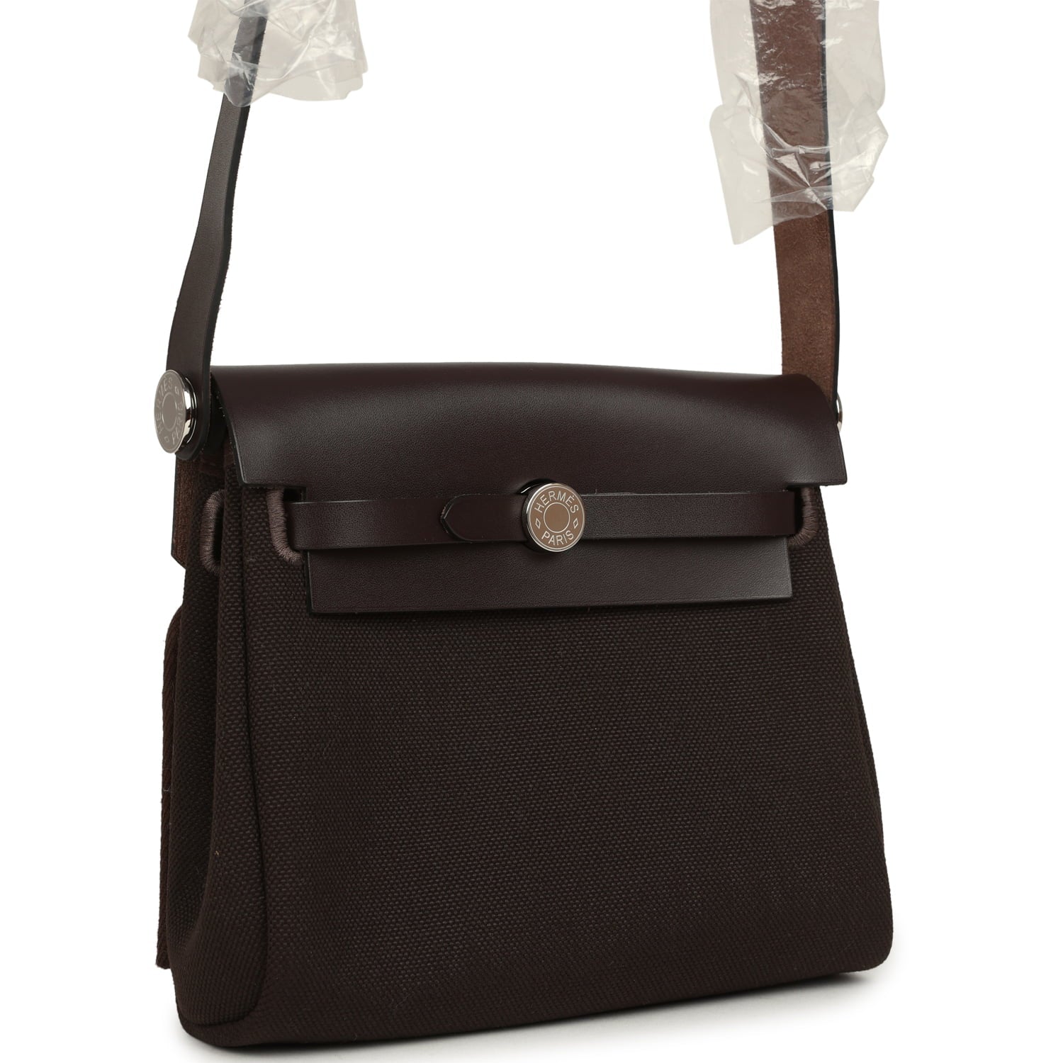 Hermes Herbag Zip 20 Mini Ebene Toile Militaire Canvas and Vache Hunter Palladium Hardware