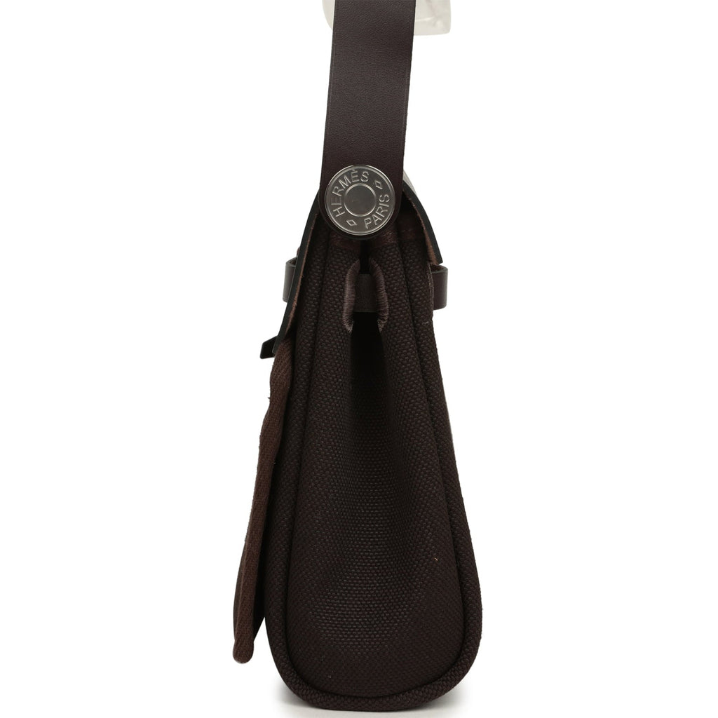 Hermes Herbag Zip 20 Mini Ebene Toile Militaire Canvas and Vache Hunter Palladium Hardware