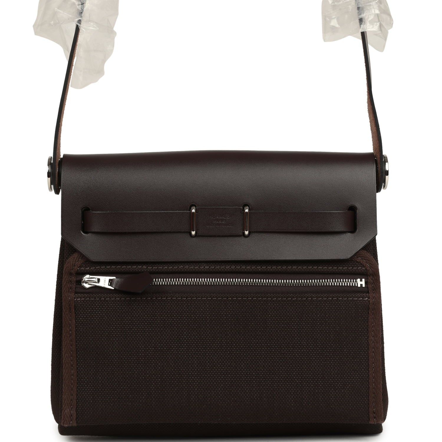 Hermes Herbag Zip 20 Mini Ebene Toile Militaire Canvas and Vache Hunter Palladium Hardware