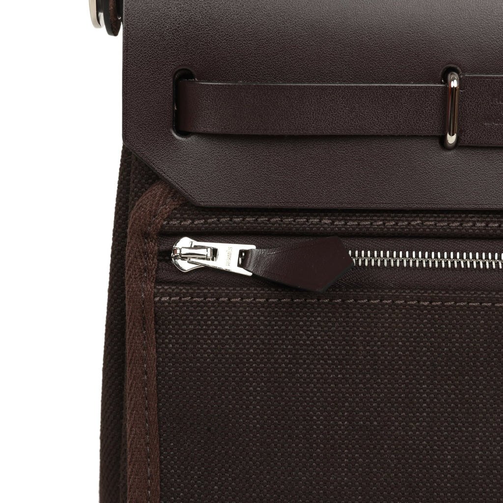 Hermes Herbag Zip 20 Mini Ebene Toile Militaire Canvas and Vache Hunter Palladium Hardware