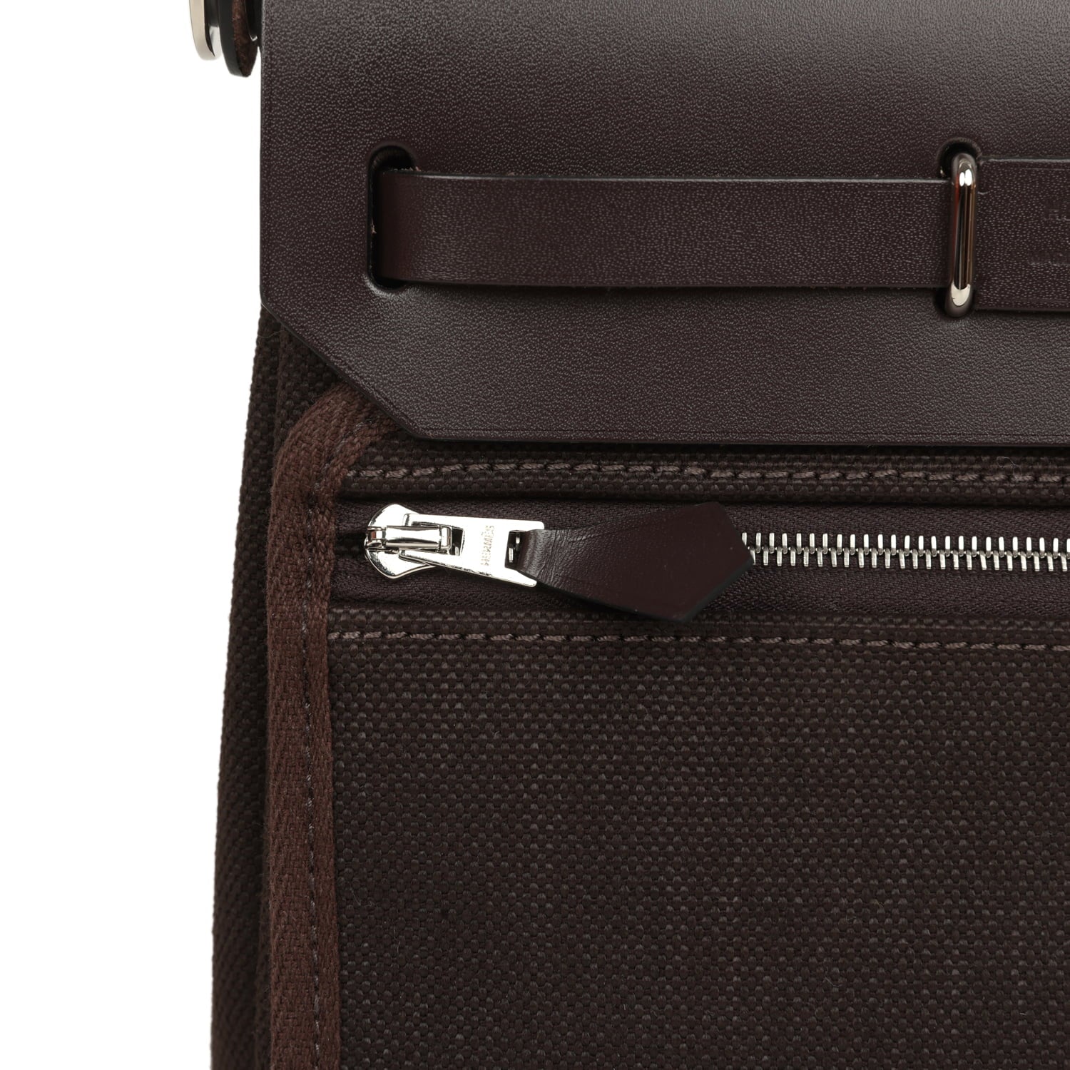 Hermes Herbag Zip 20 Mini Ebene Toile Militaire Canvas and Vache Hunter Palladium Hardware