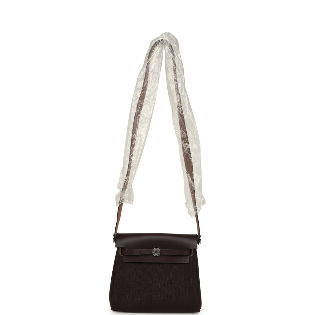 Hermes Herbag Zip 20 Mini Ebene Toile Militaire Canvas and Vache Hunter Palladium Hardware