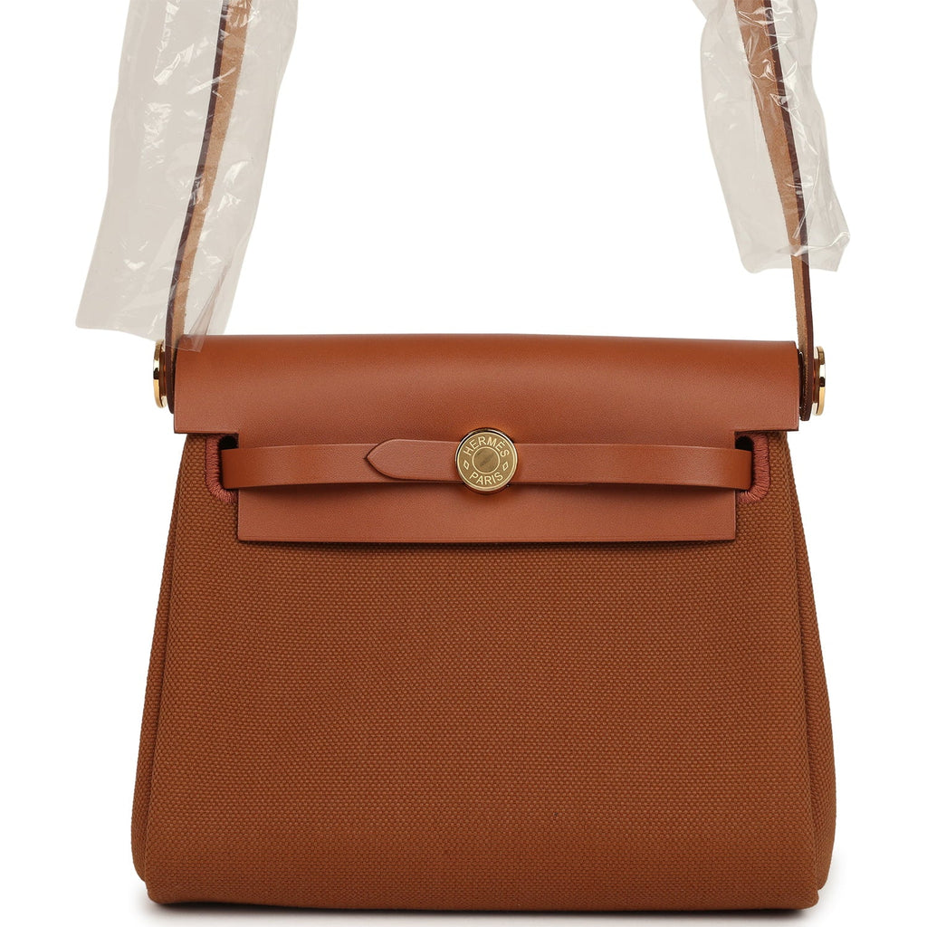 Hermes Herbag Zip 20 Mini Fauve Toile H Canvas and Vache Hunter Gold Hardware