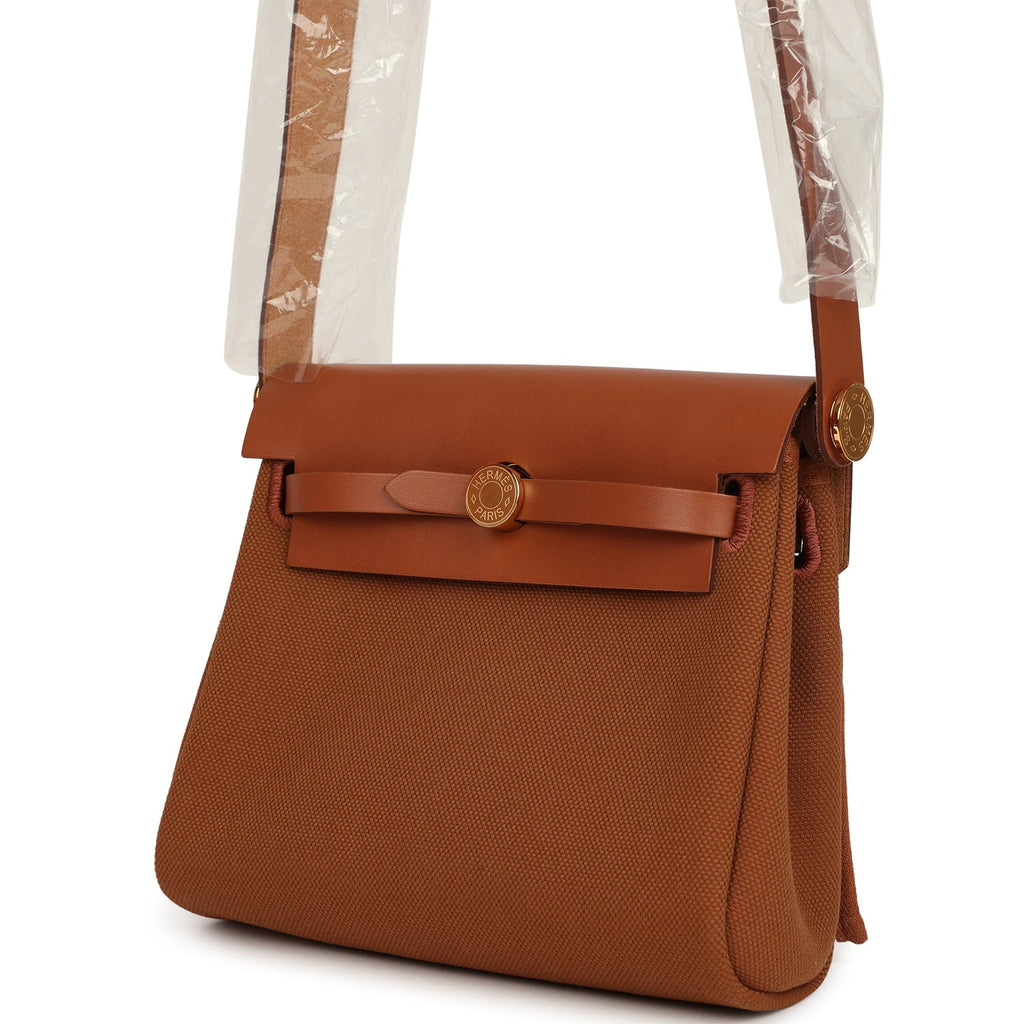 Hermes Herbag Zip 20 Mini Fauve Toile H Canvas and Vache Hunter Gold Hardware