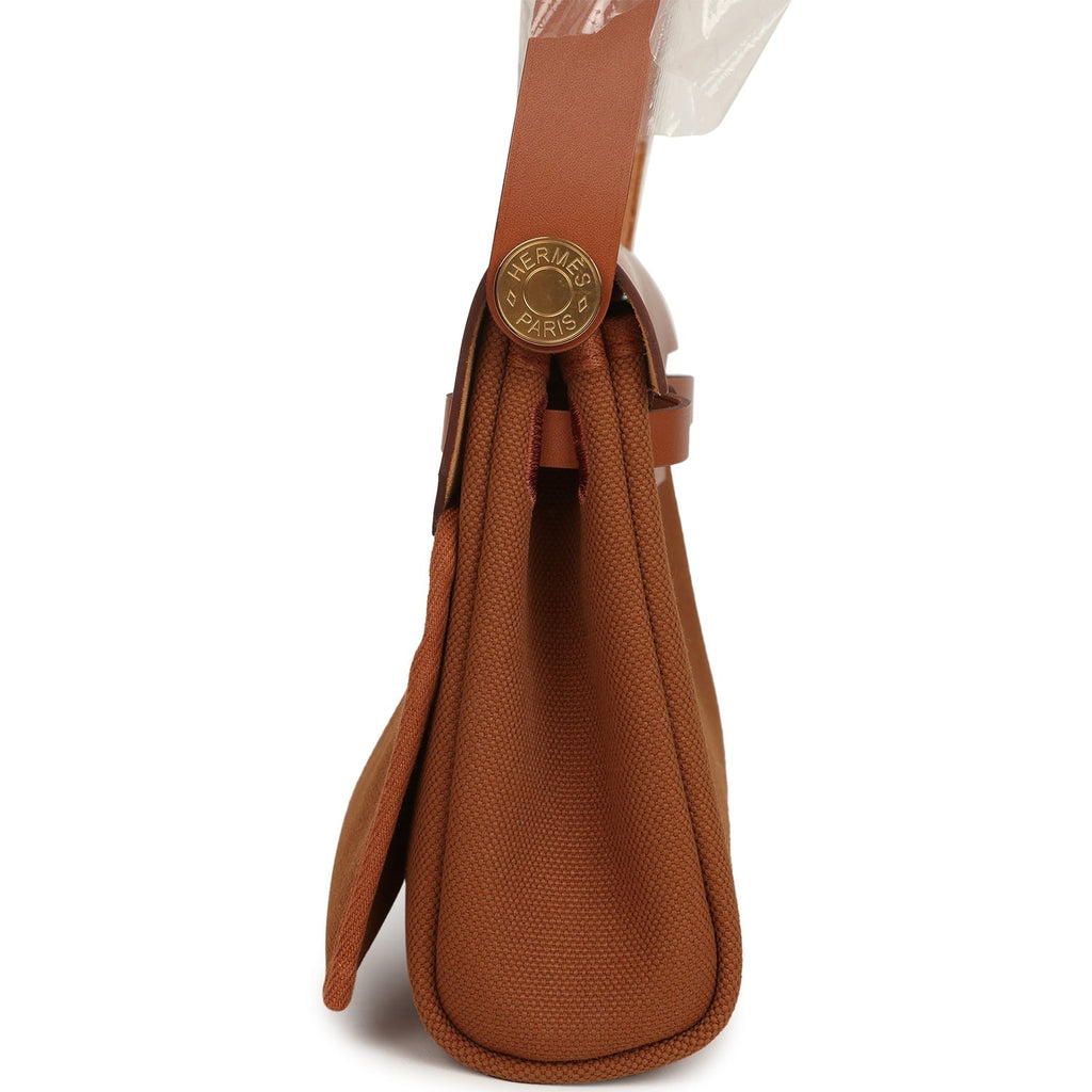 Hermes Herbag Zip 20 Mini Fauve Toile H Canvas and Vache Hunter Gold Hardware