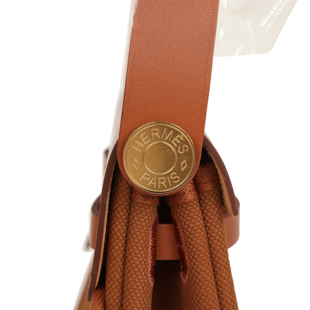 Hermes Herbag Zip 20 Mini Fauve Toile H Canvas and Vache Hunter Gold Hardware