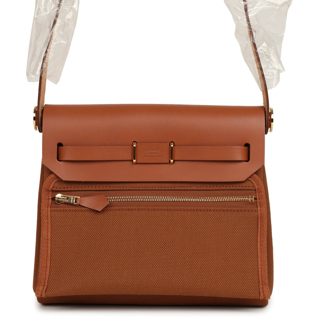 Hermes Herbag Zip 20 Mini Fauve Toile H Canvas and Vache Hunter Gold Hardware