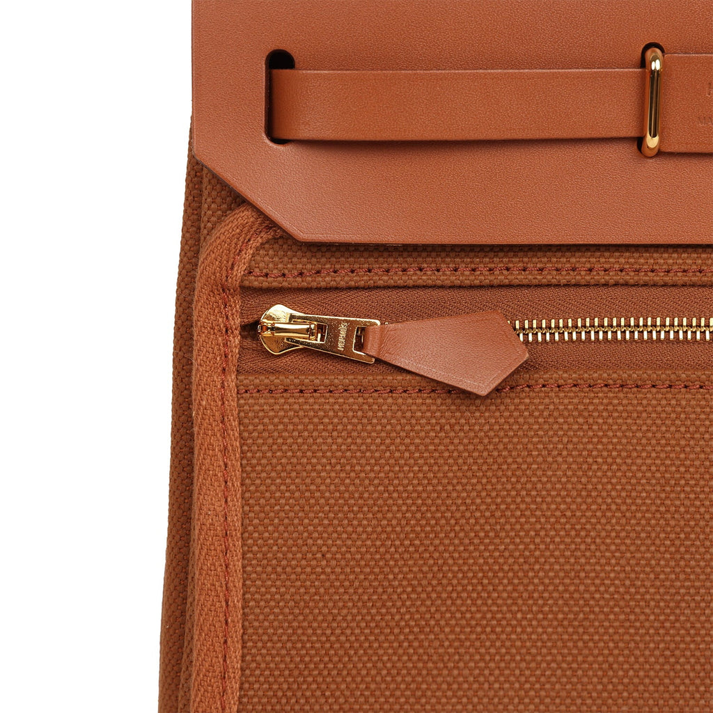 Hermes Herbag Zip 20 Mini Fauve Toile H Canvas and Vache Hunter Gold Hardware