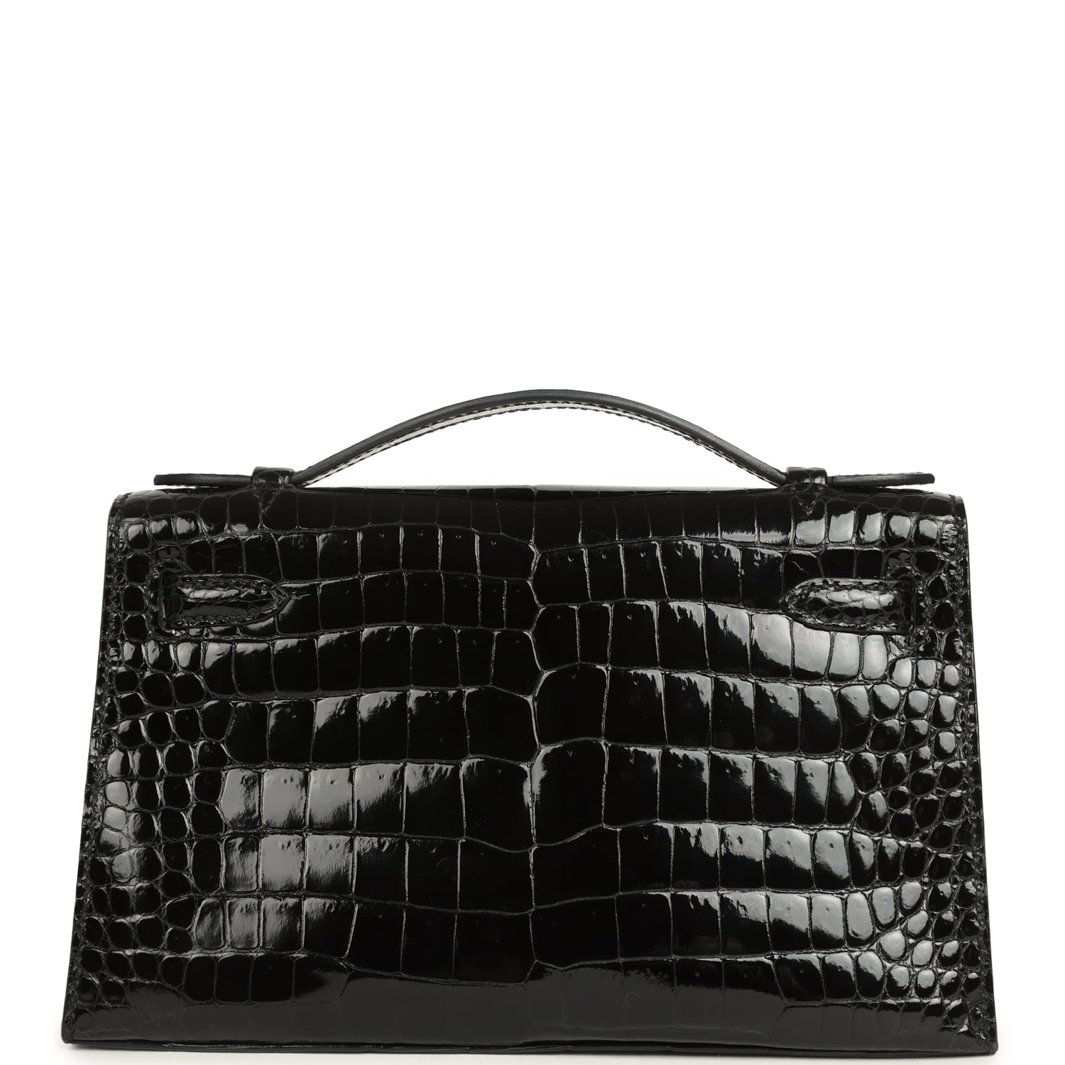 Pre-owned Hermes Kelly Pochette Black Shiny Porosus Crocodile Palladium Hardware