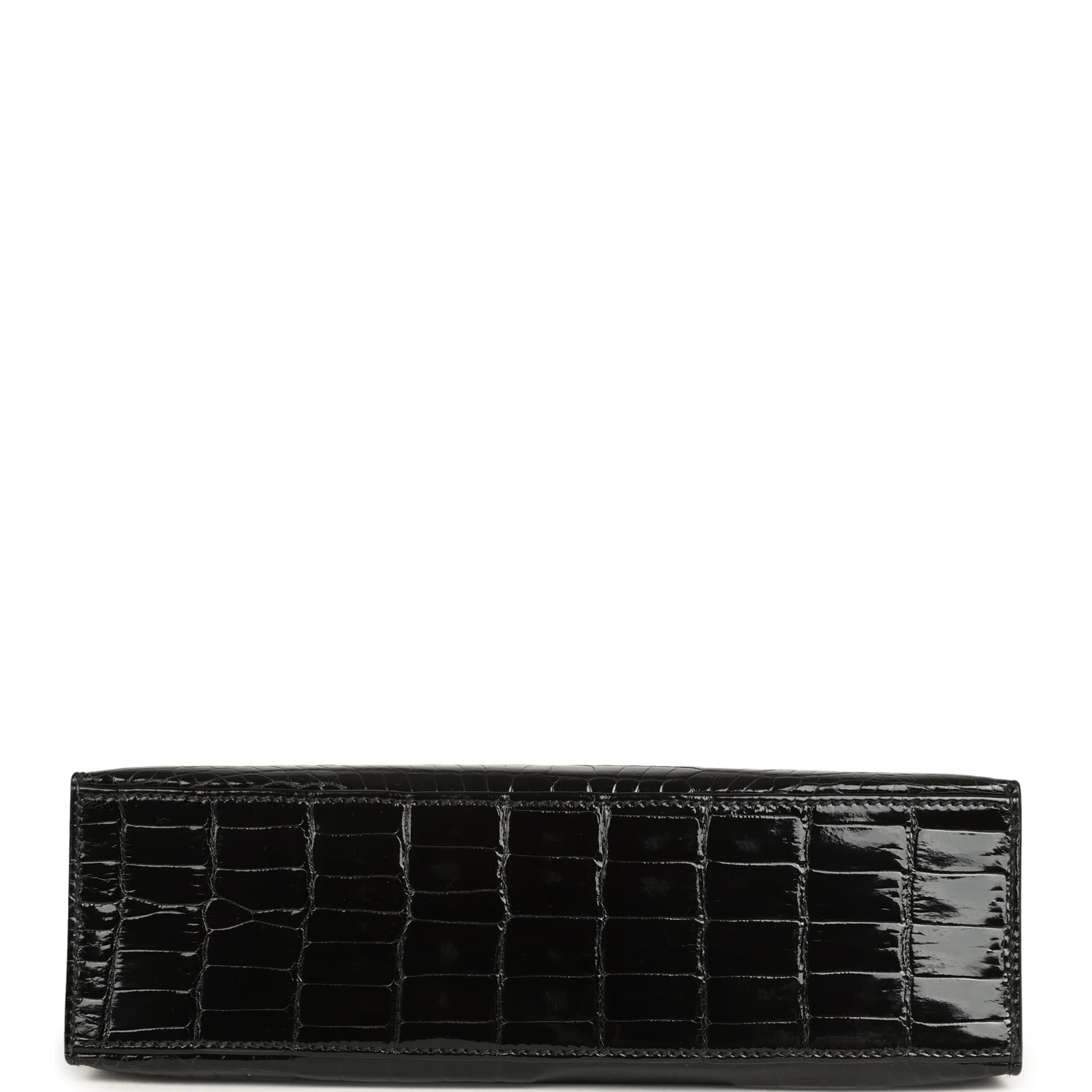 Pre-owned Hermes Kelly Pochette Black Shiny Porosus Crocodile Palladium Hardware