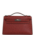 Hermes Kelly Pochette Rouge H Ostrich Palladium Hardware