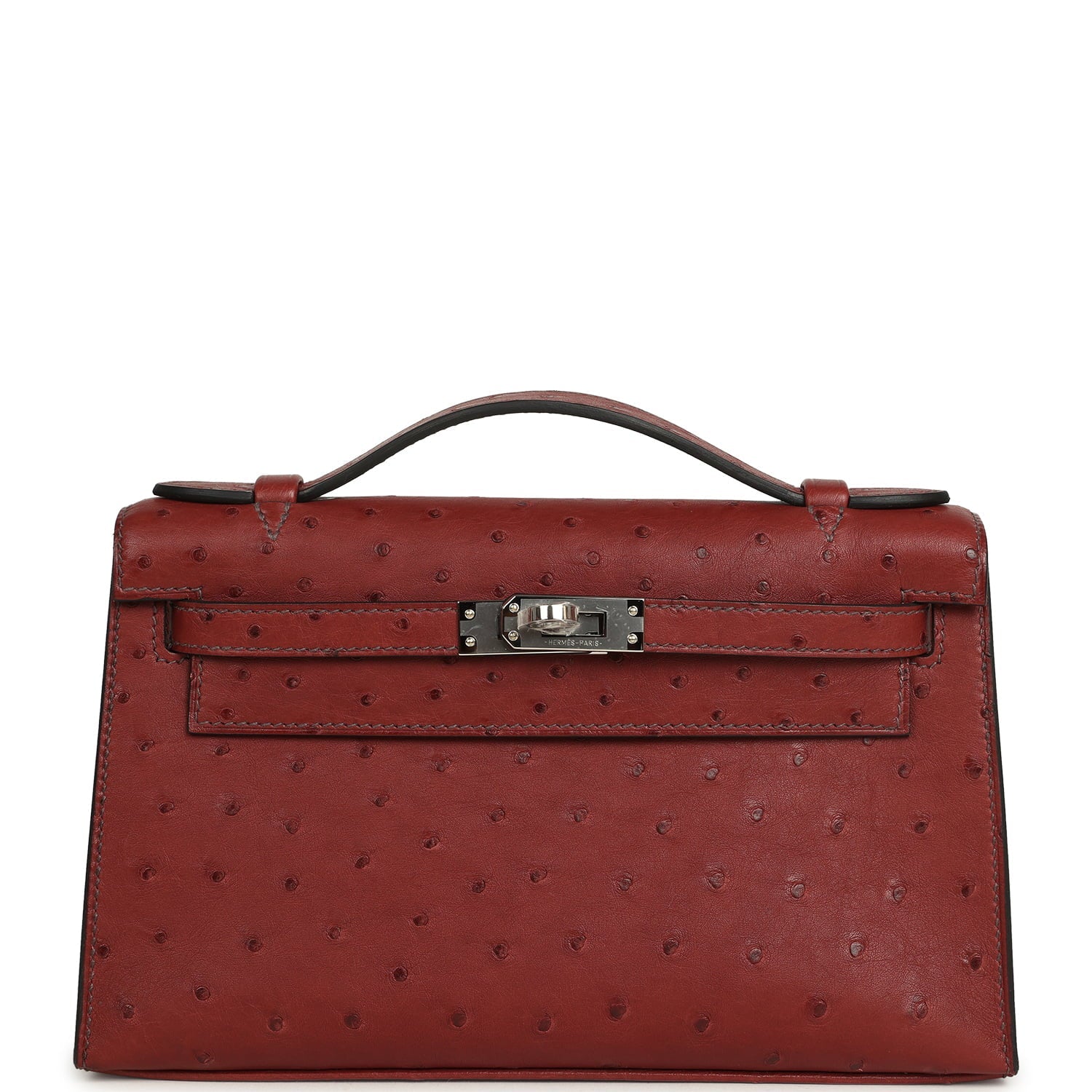 Hermes Kelly Pochette Rouge H Ostrich Palladium Hardware