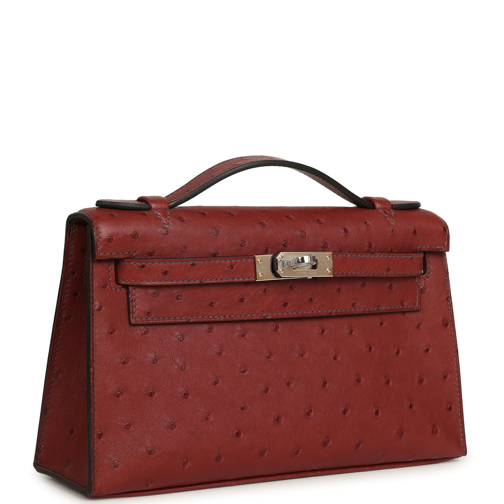 Hermes Kelly Pochette Rouge H Ostrich Palladium Hardware