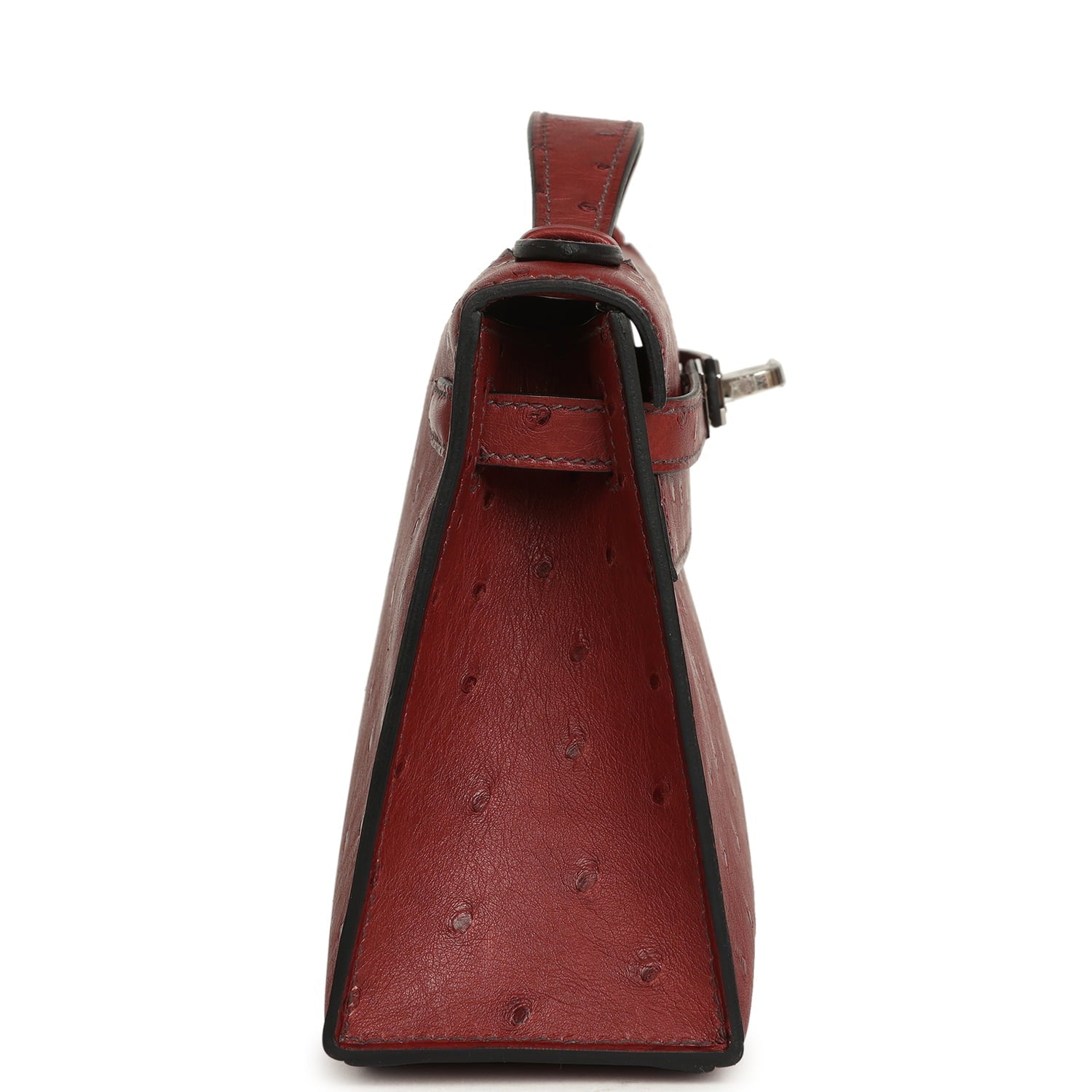 Hermes Kelly Pochette Rouge H Ostrich Palladium Hardware