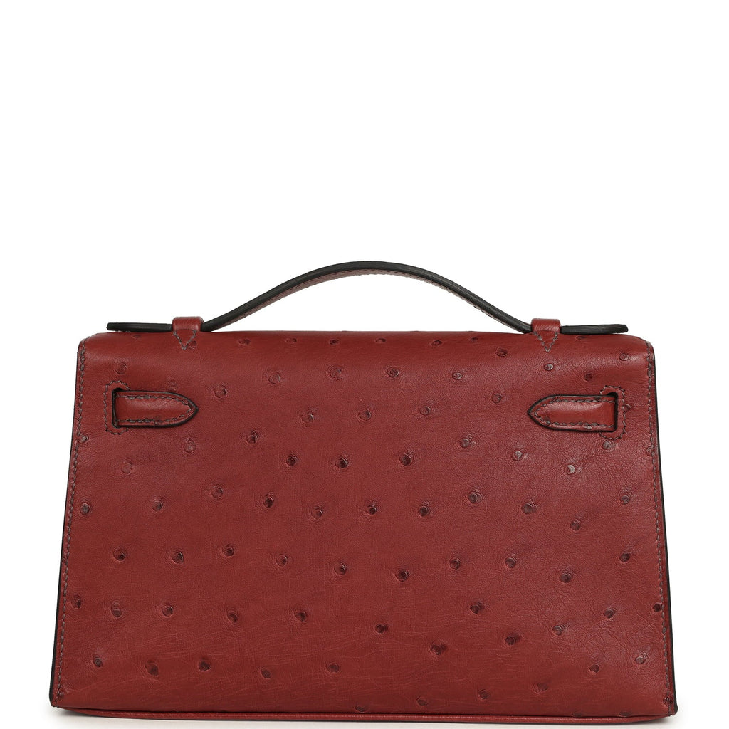 Hermes Kelly Pochette Rouge H Ostrich Palladium Hardware