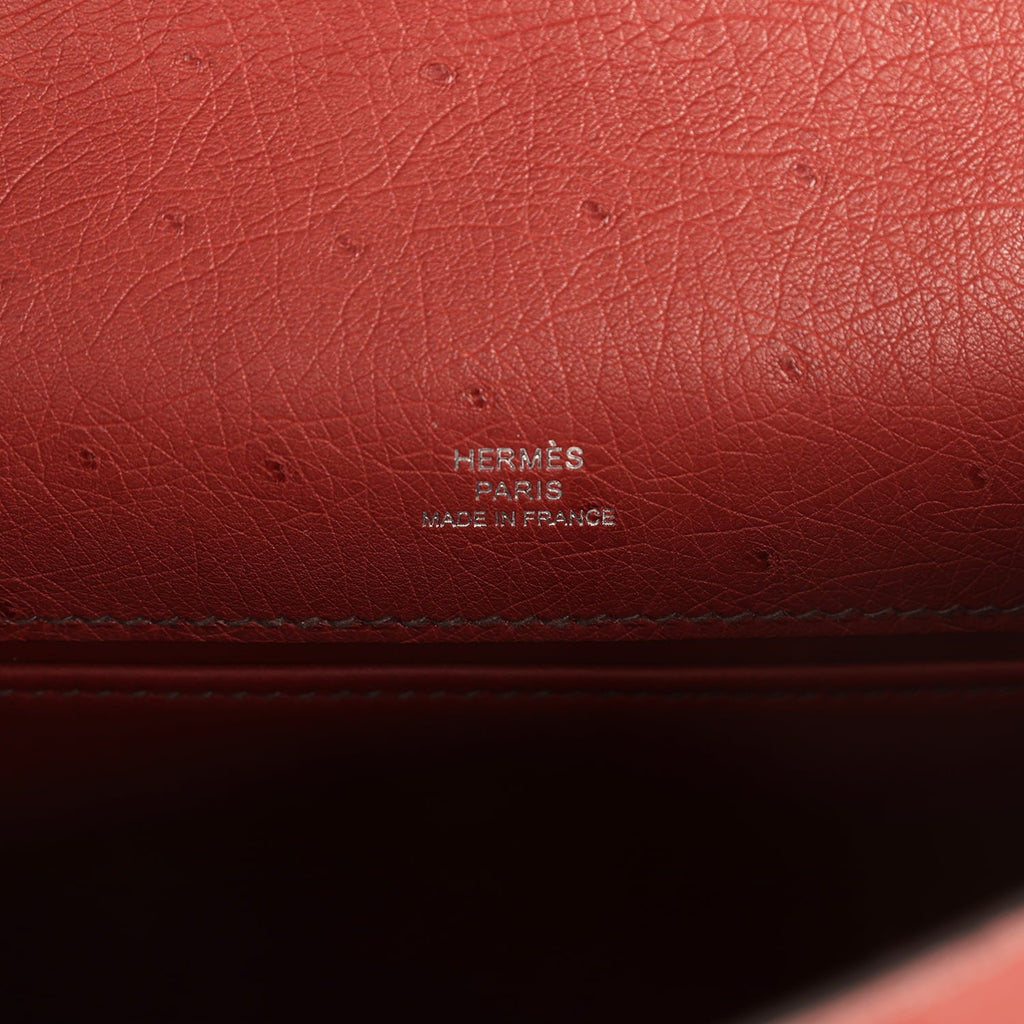 Hermes Kelly Pochette Rouge H Ostrich Palladium Hardware
